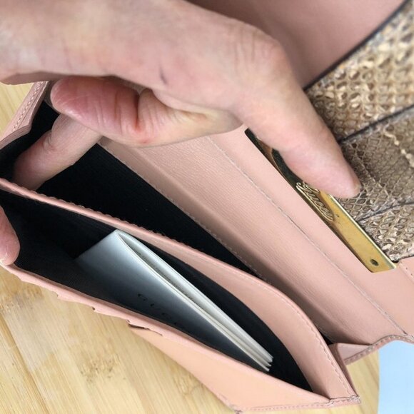 Gucci GG Tan Canvas Python Strap and Pink Trim Continental Wallet / Purse wallet - Picture 8 of 14